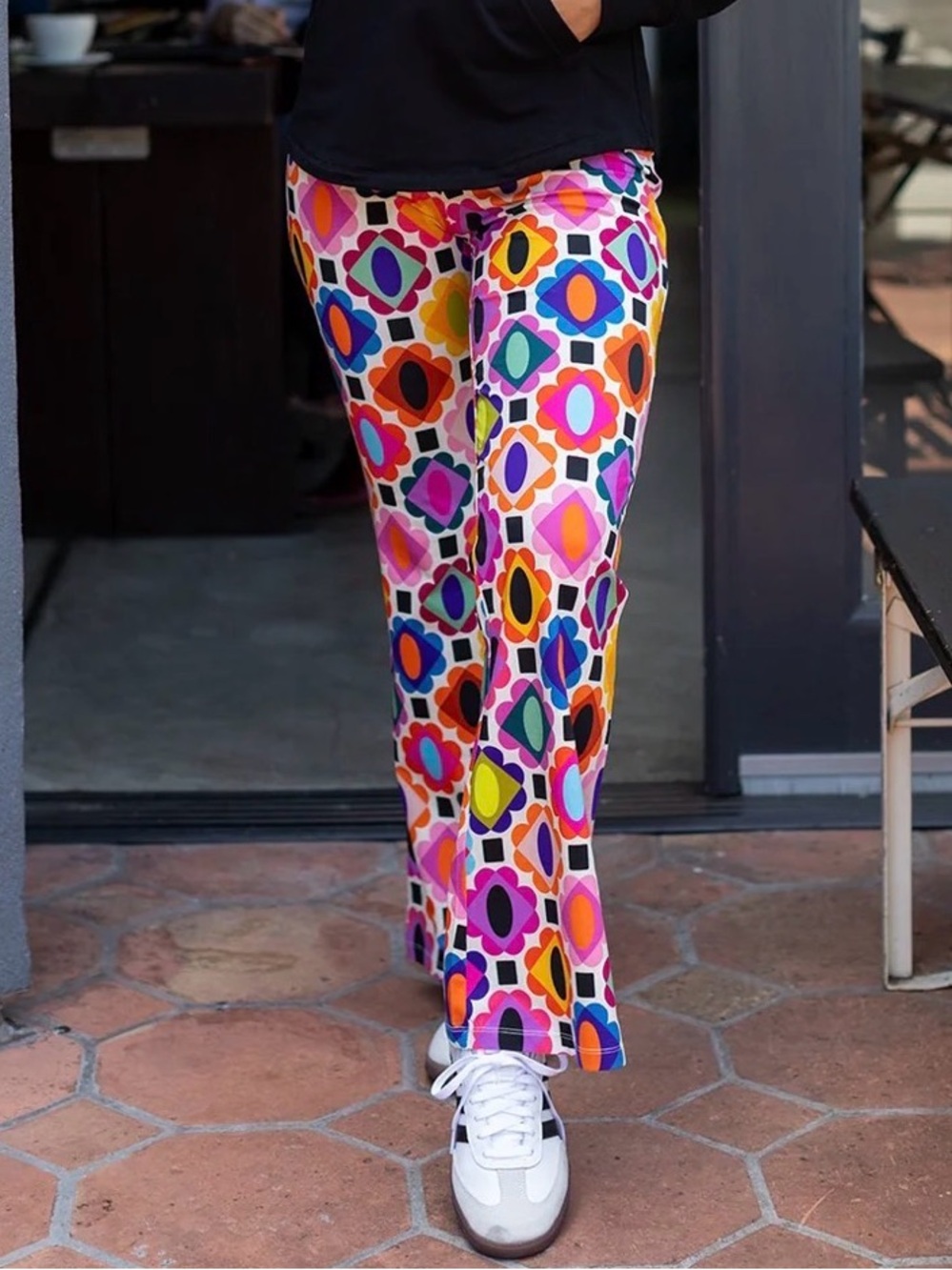 Lesley Evers Erika Flare Pant Gems Multicolor Geometric Print 2X